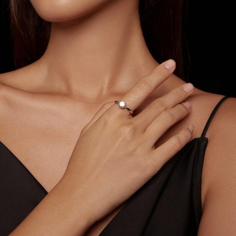 BAMOER 0.8CT Round Moissanite 14K Gold Plated Ring for Women D Color VVS1 EX Lab Diamond Engagement 925 Sterling Silver Ring