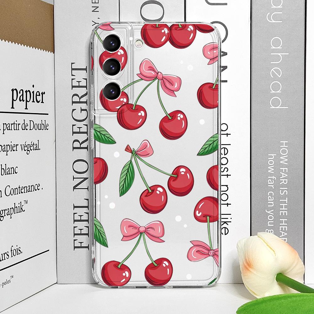 Funny Butterfly Flower Cherry Cute Clear Phone Case for Samsung Galaxy A14 A56 A55 A54 A36 A53 A51 A13 A15 A25 A52 5G Soft Cover