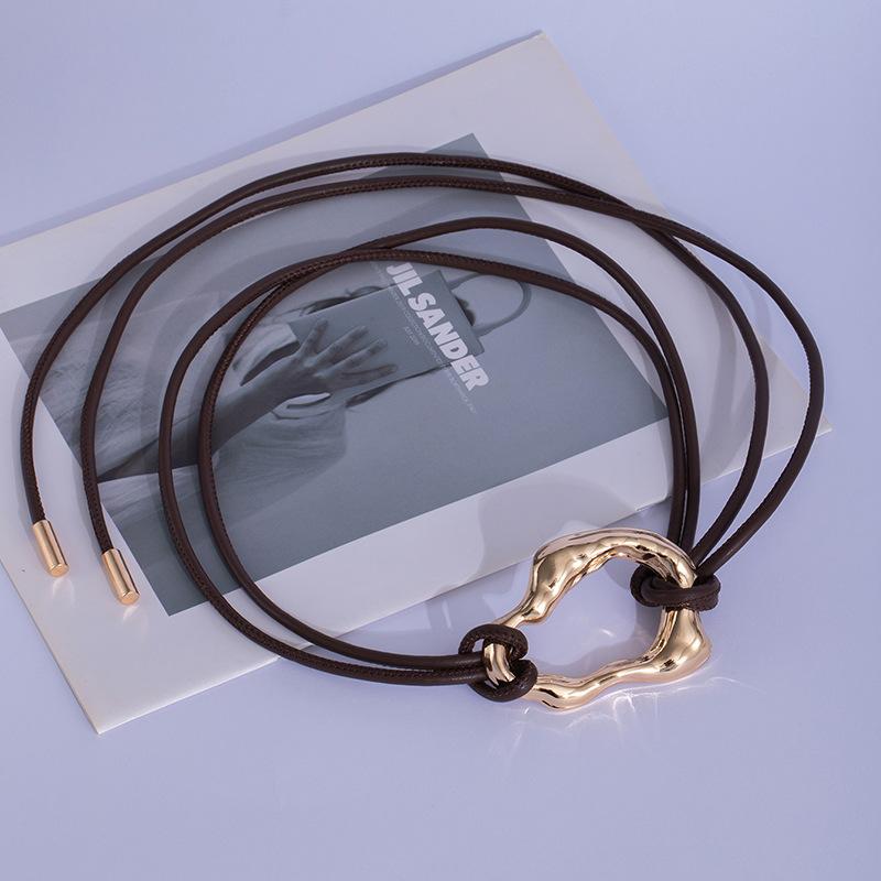Irregular Metal Buckle Soft Leather Rope Knotted Belt Women'S Sweater Skirt Coat Waist Chain Fashion Accessories