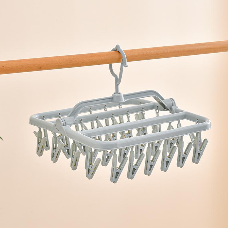 Foldable Laundry Drying Rack With 32 Clips 360 Rotating Hook For Home Dorm Use