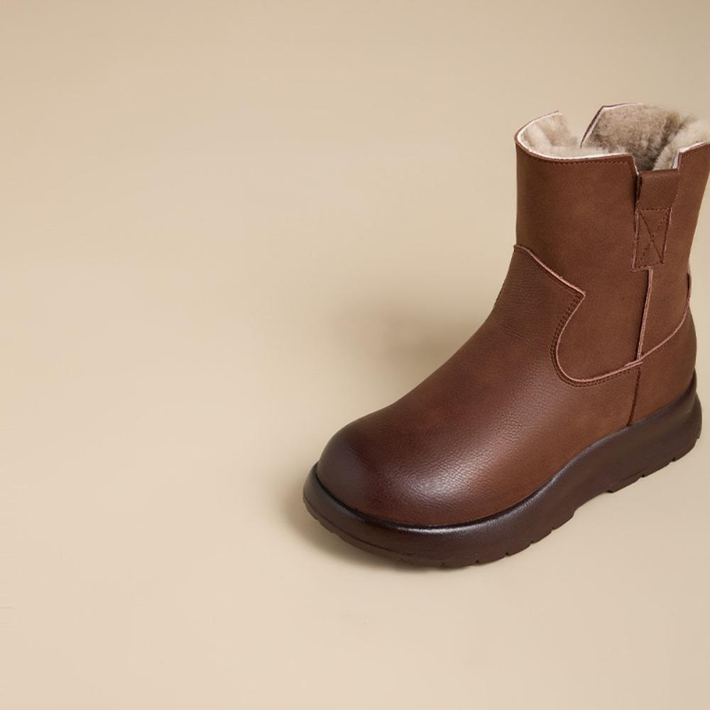 Ankle Boots for Women Leather Retro Snow Boots Women's  Winter New Thickened Warm Cotton Shoes Fur Integrated Women's Boots