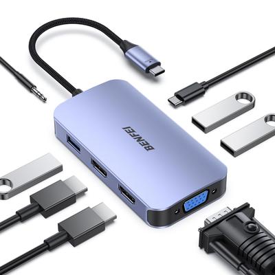 BENFEI USB C 8-in-1 Hub Docking Station, Docking Station MST with 2 X HDMI, VGA, USB-C, 3 X USB 3.0, 100W PD Charging, and 3.5mm Audio Jack, Compatibl
