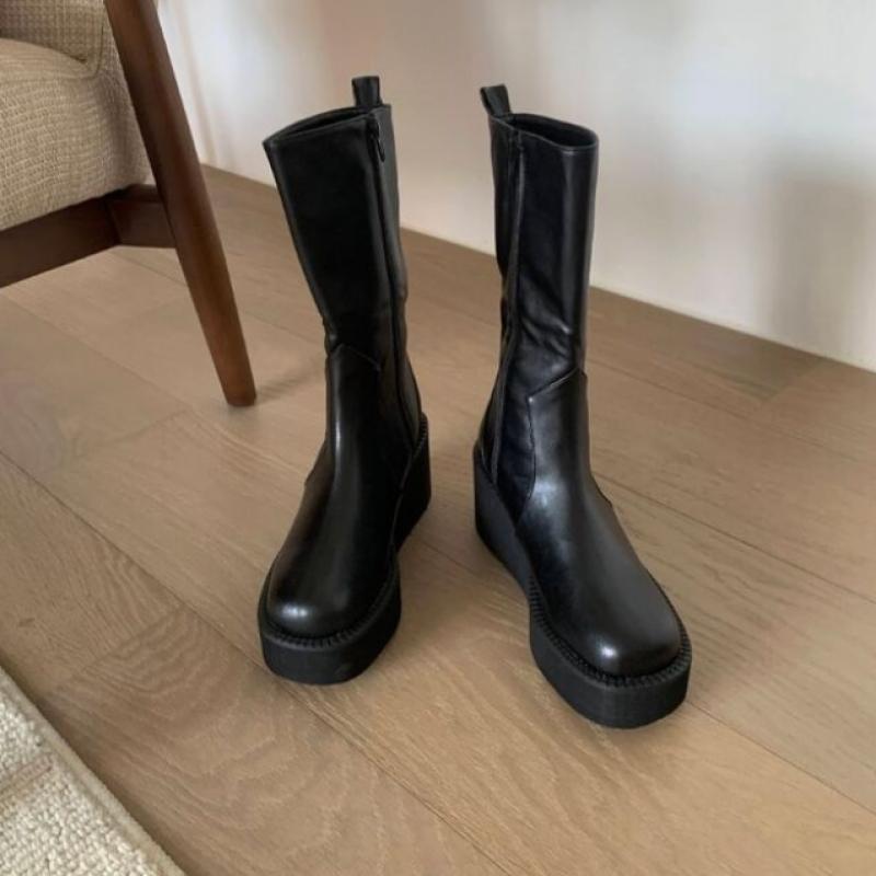 New Arrivals Open Run Nareki Wedge Heel Boots Black Height Increase Women