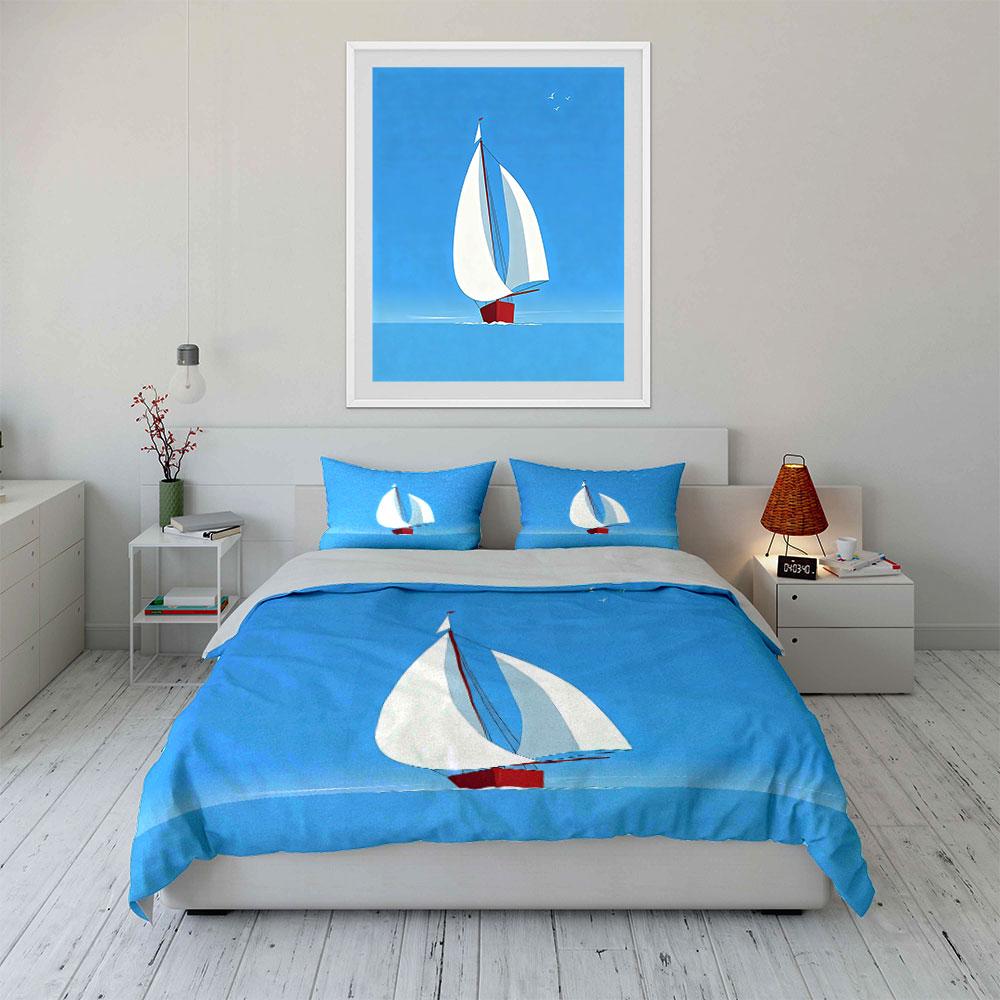 Sailboat Decor Set - Nautical Theme Soft Comfortable Duvet Cover Bedding Set Included 1*Duvet Cover & 2*Pillowcases, Gift