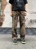 Unisex Retro Camouflage Distressed Work Pants - Straight Leg, Loose-Fit Outdoor Casual Wear