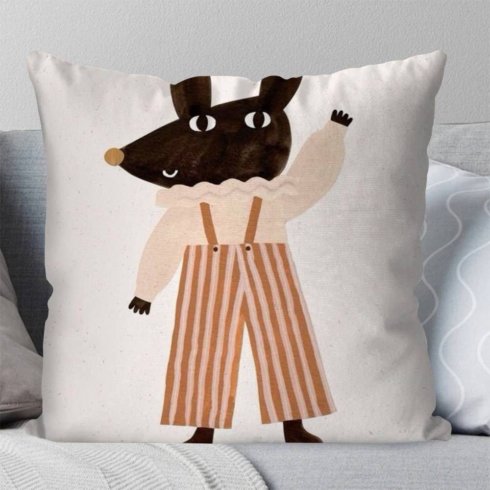 Simple Animal Antics Pillow Case Fashion Square Pillowcase Bedroom Sofa Room Ins Decoration Leisure