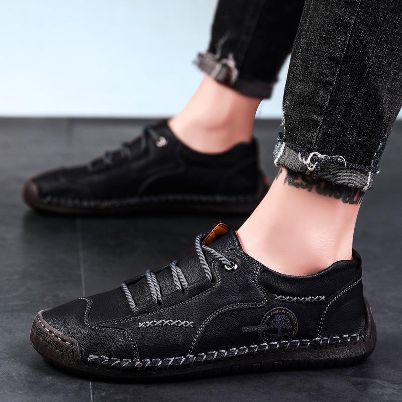 Summer 2025 popular large size men's casual outdoor hand-sewn soles men's shoes genuine leather Korean version