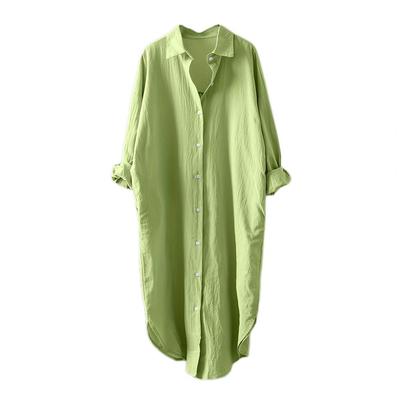 Women Shirt Lapel Long Sleeve Single Breasted Shirt Solid Color Loose Fit Mid-length Sunscreen Casual Shirt Streetwear