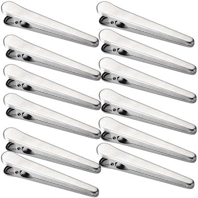 Pince à Sacs Rubonarie en Acier Inoxydable pour le Stockage Alimentaire, l'Étanchéité et la Protection contre l'Humidité (Argent, Grande Taille, Ensemble de 12 Pièces)
