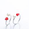 925 Pure Silver Pearl Opening Ring Temperament Red Love Ring Female Japan and South Korea Simple Silver Ornaments