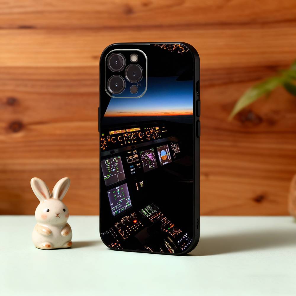 A-Aviation C-Cockpit Pilot Phone Case For iPhone17,16,15,14,13,12Plus,Pro Max,XS,5G Soft Silicone Black Cover