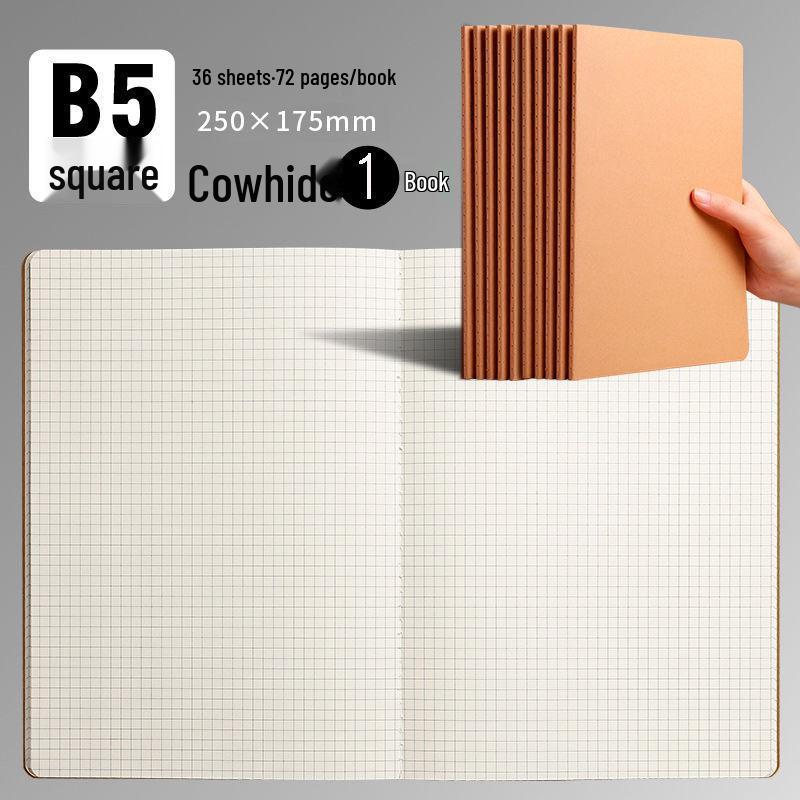 B5 Student Notebook: White, Kraft Paper, Stitched Binding, Blank, Lined, Grid Options