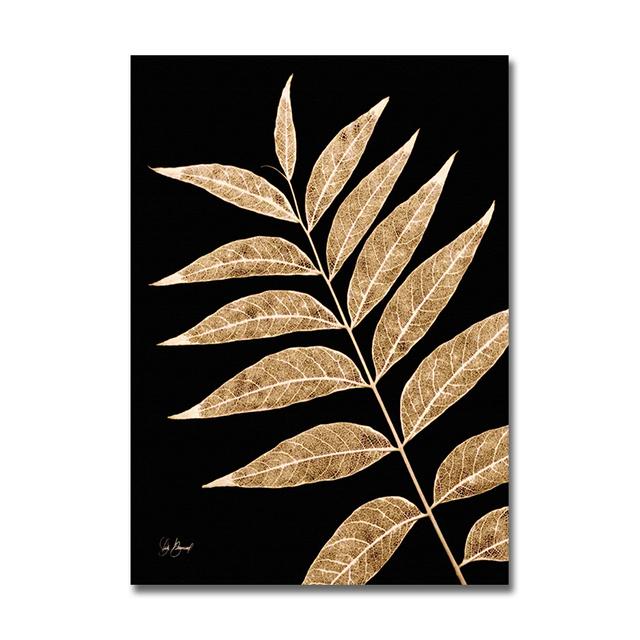 

Modern Black Gold Leaf Texture Abstract Canvas Painting Wall Art Picture Posters and Prints for Living Room Home Decor 21cm x 30cm No Frame