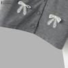 ZANZEA Women Casual Doll Collar Loose Long Sleeve Patchwork Blouse
