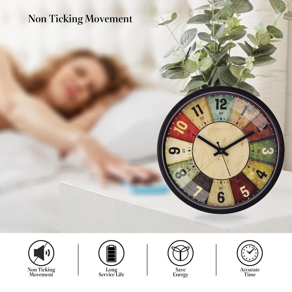 12-inch Plastic & Glass Analog Wall Clock - Classic Roulette (Silent Movement, Black Frame)