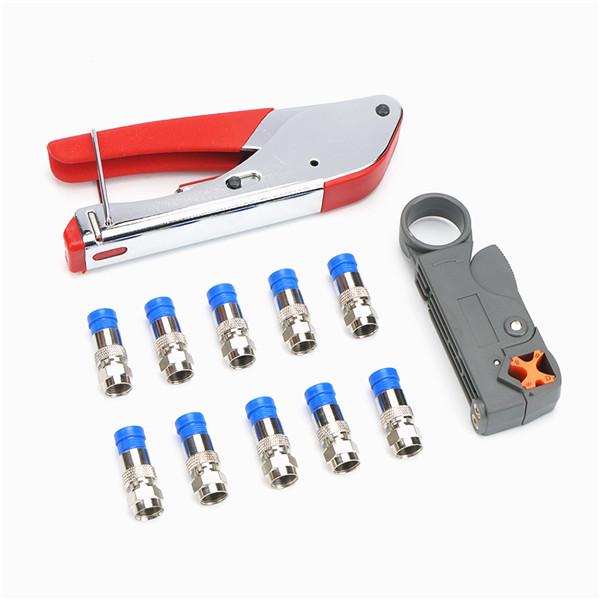 Compression Tool Kit RG59 RG6 Coaxial Crimping Tool Dual Blade Coaxial Cable Stripper With 10F Conne