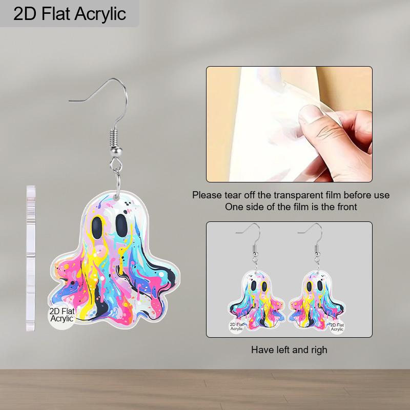 2D Flat Halloween Ghost Earrings for Women Cute Cartoon Ghost Dangle Earrings Acrylic Fun Spooky Earrings BOO Halloween Theme Jewelry
