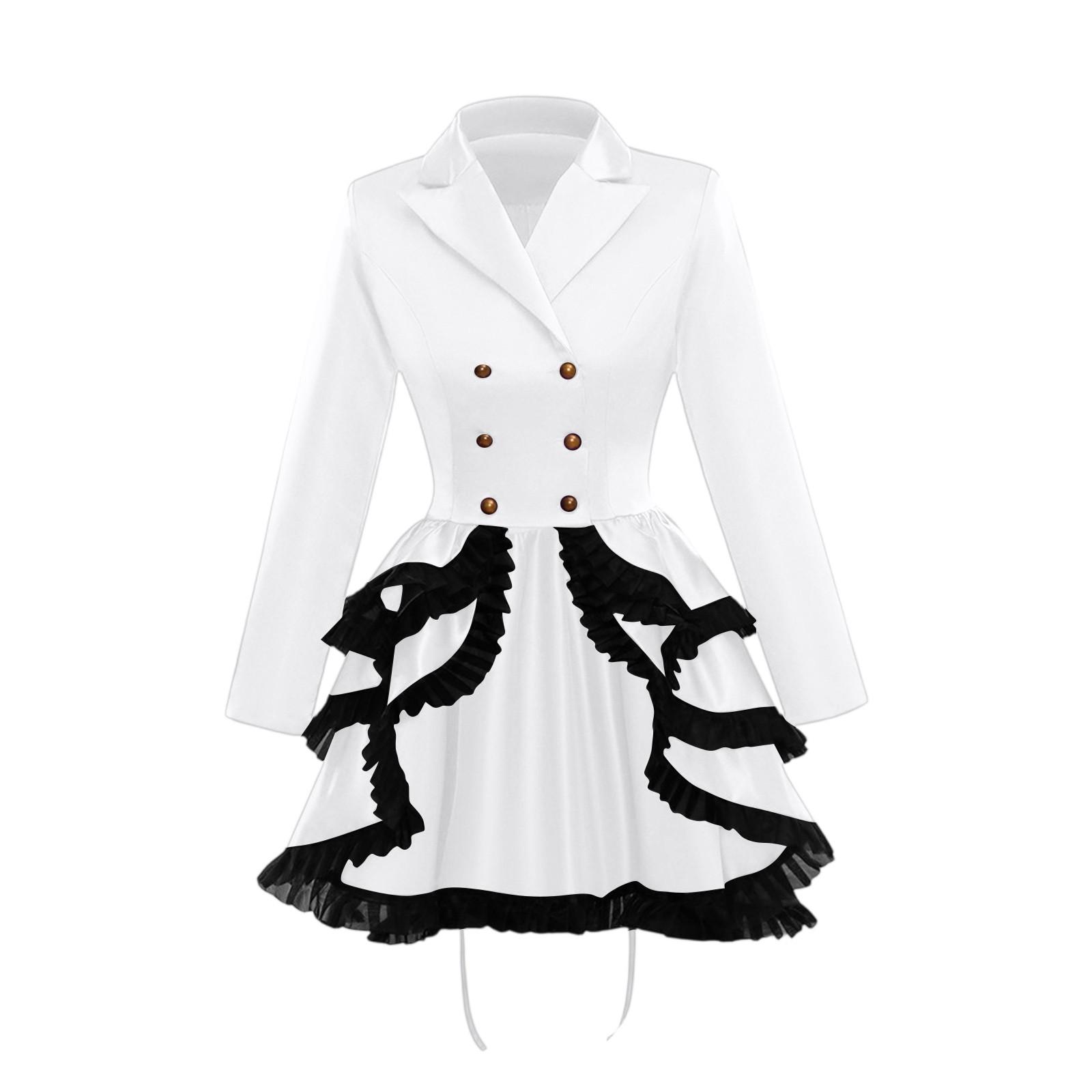 

Женское готическое бальное платье с V-образным вырезом и низким декольте, кружевом и двубортной застежкой, одежда для косплея L белый