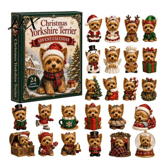 Acrylic Collectible Toys 2026 Dog Christmas Advent Calendar, 24-Day Ornament Set with Mini Puppy Holiday Party Favors Figures, 2D Flat Tree