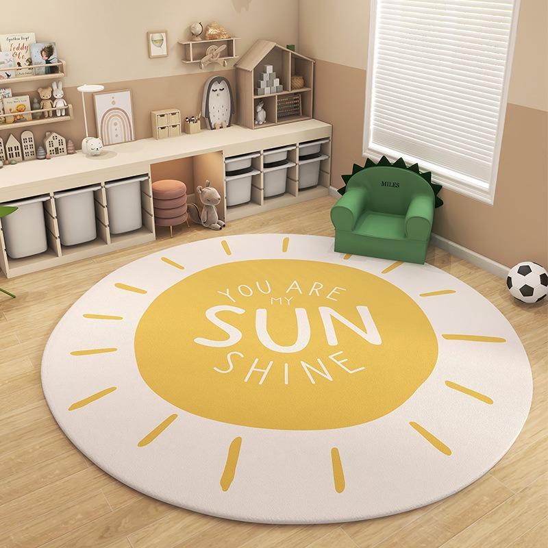 Cheerful Colorful Alphabet Flower Round Rug Soft Plush Non-slip Educational Kids Room Play Area Nursery Home Decor Mat Bedroom
