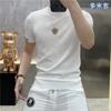 New Summer Men's Ice Silk Short-sleeved T-shirt Casual Trendy Brand Thin Breathable Round Neck Embroidered Knitted T-shirt