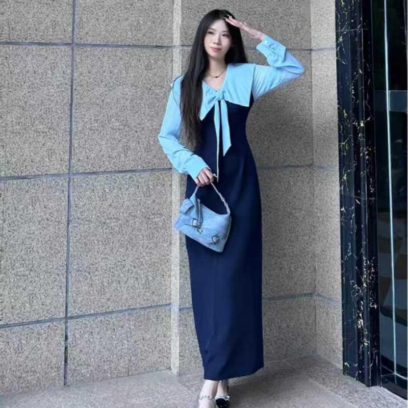 Plus Size Women s French Two-Piece Bow Waist Slimming Spring Dress S