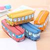 Cartoon Bus Shaped Pen Case Canvas Pen Bag Zippered Pen Pouches Big Capacity Pen Case Stationeries Organiser for Student