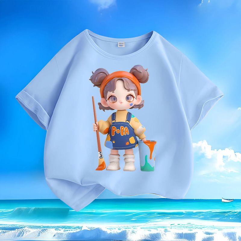 Children's Cartoon Pure Cotton Top, Summer Girls' Casual Loose T-shirt