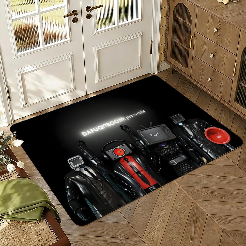 Cartoon S-Skibidi T-Toilet Floor Mat Soft Thickened Absorbent Non-Slip Bedroom Living Room Door Mat Home Decor Flannel Rugs