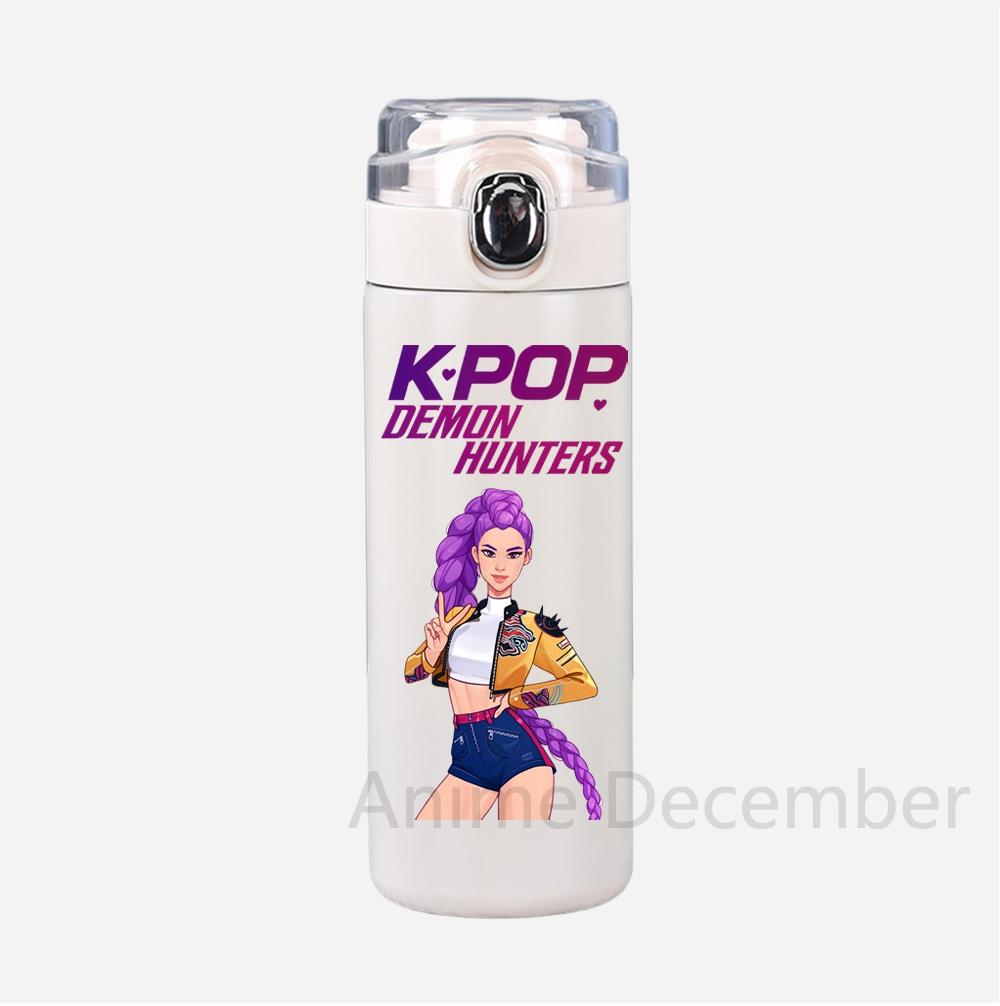 Anime K-Pop Lovci démonů Tištěná termoska Přenosná nerezová láhev na vodu 400 ml Nepropustný kempingový pohár na vodu Dárky