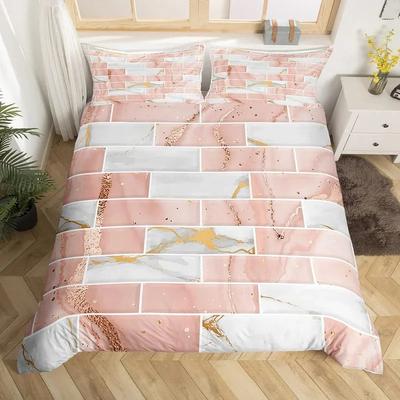 Marmor Bettbezug Marmor Ziegelwand Stil King Queen Bettwäsche Set Polyester Gold Bronze Pailletten Abstrakt Fließend Bettdeckenbezug