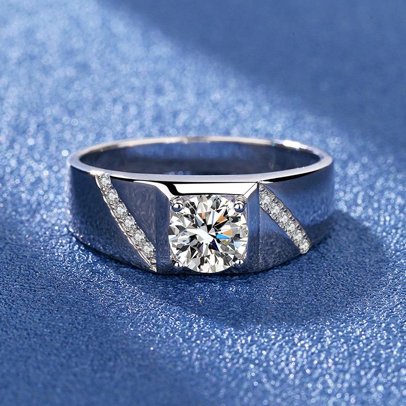 Reines Silber 925 Schmuck für Männer Luxus 1 Karat D Farbe Moissanite Ring S925 Einfache Trauringe Platin Beschichtung