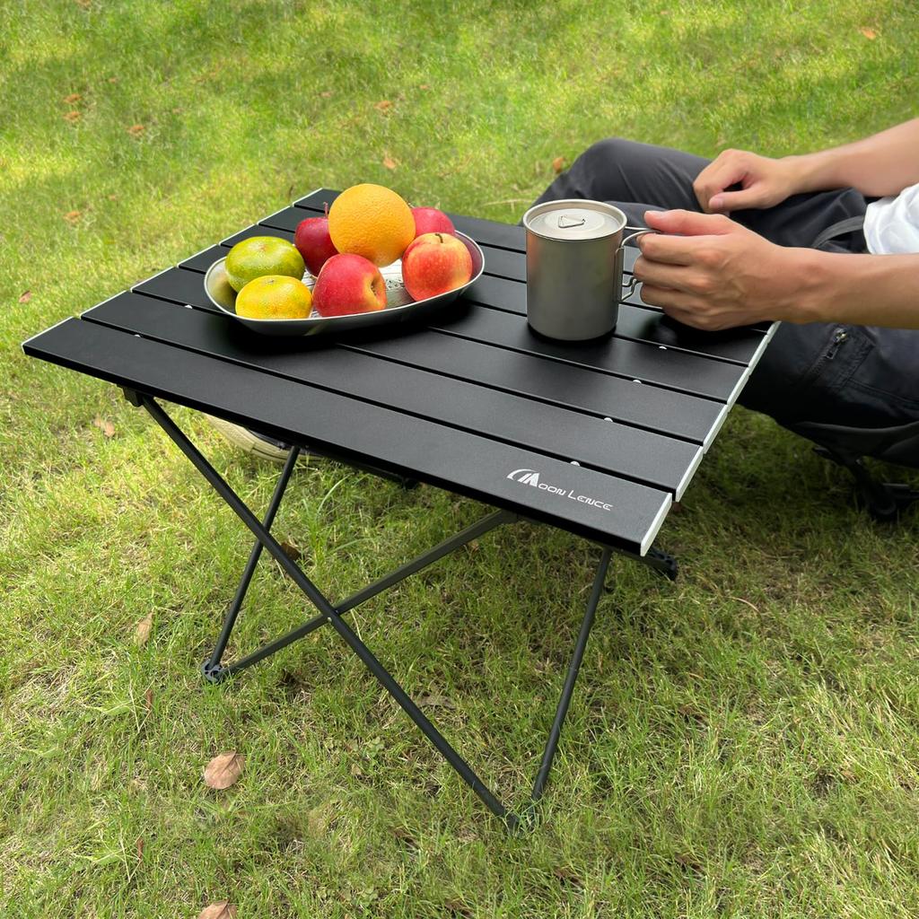 MOON LENCE Aluminum Alloy Camping Ideal for Outdoor with Storage Size Small Roll-Up Table, Hiking, BBQs, Foldable, Compact, Ultra-Lightweight, Bag,