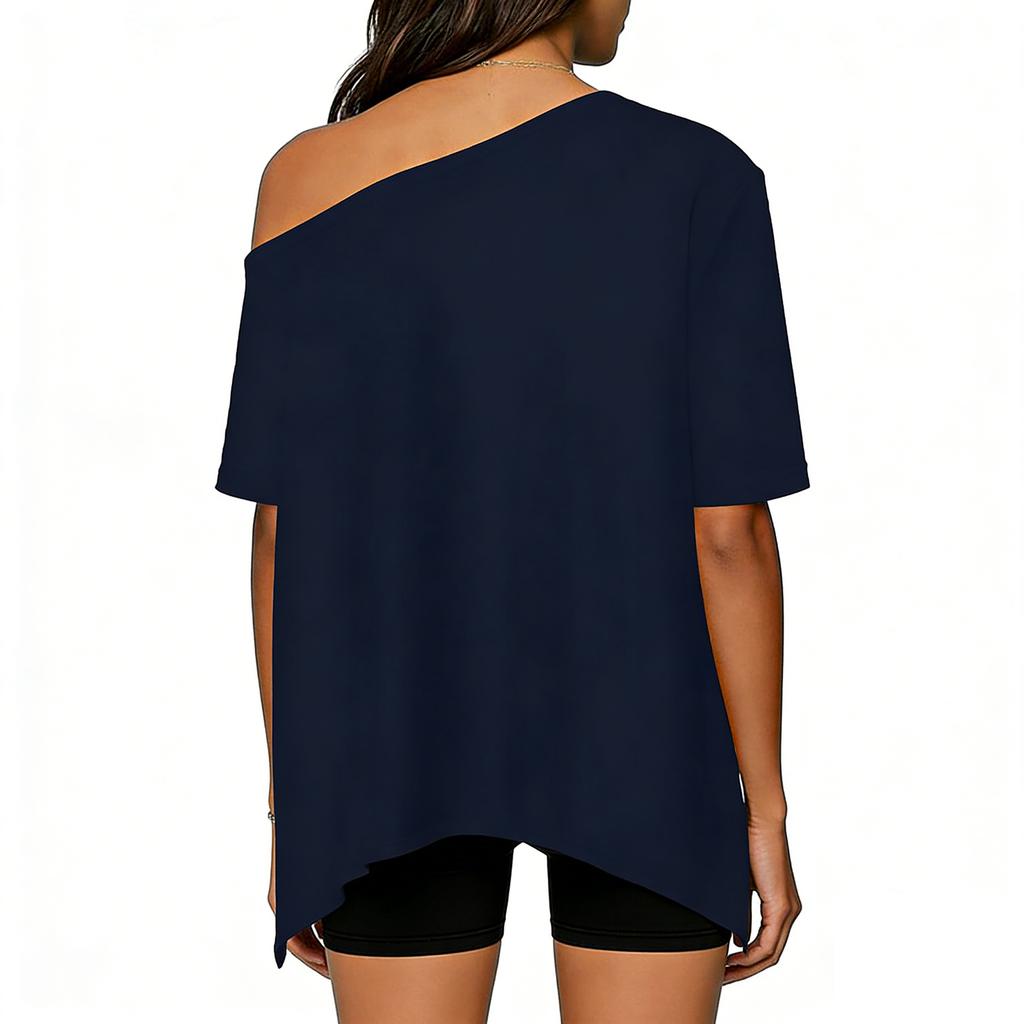 Women's Casual Off-shoulder Short-sleeved Asymmetric Hem Casual T-shirt Top