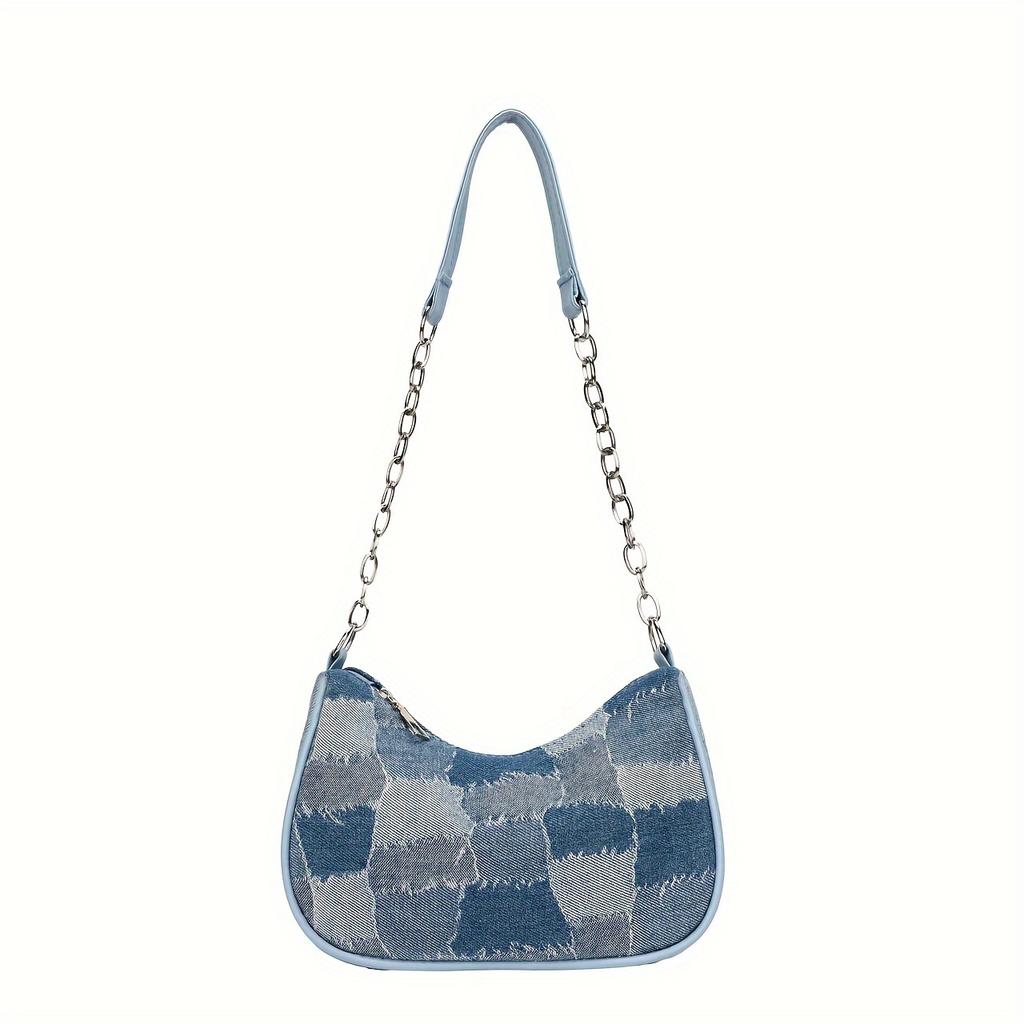 Retro Geometric Crossbody Bag with Detachable Chain Strap Vintage Shoulder Purse Zipper Closure & Polyester Lining for Casual Crossbody Purse