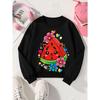 Kids Sweatshirt,Crew Neck Fashion Top, Fun"Cute Watermelon Cat Flower Hearts "patterned Sweatshirt, for Everyday Casual Wear,Casual Daily Sweatshirt