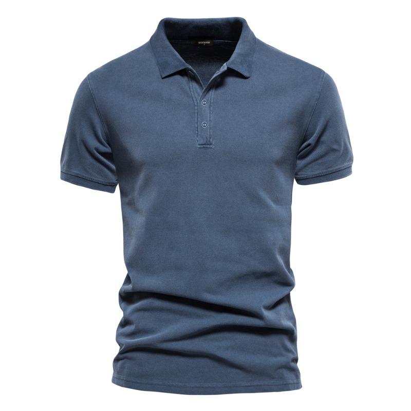 Men's Pure Cotton Polo Shirt, Solid Color Short Sleeve Turn-Down Collar Casual Sports Polo Top