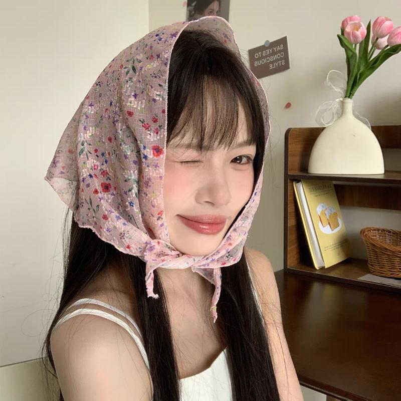 Vintage Floral Headscarf Women Bandana Head Wrap Hair Clips Headwear Summer Travel Beach Hair Accessories