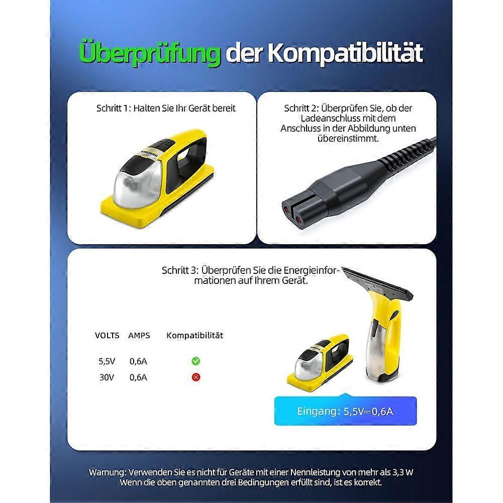 Charging Cable Charger for Karcher Window Vacuum Cleaner WV1, WV2, WV5, WV60, WV1/WV2/45/52 Plus, WV5 Premium EU Plug
