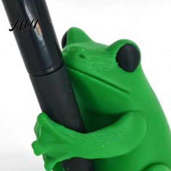 Unique Pen Stand 3D Printed Cute Frog Holder, Bright Green with Pen-Grabbing Structure, Holder Anti-Slip Desktop Organizer for Pens & Makeup Brushes,