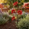 Decorative Garden Accent Red Flower Metal Bird Feeder Backyard Ground Stake Hummingbird Feeder Wildlife Watering Station