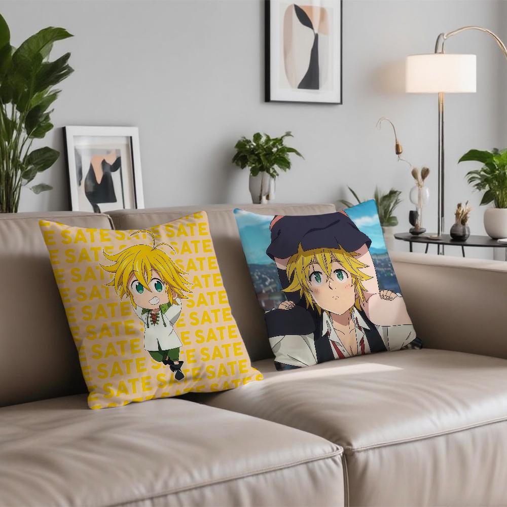 Funda de cojín Anime The S-Seven D-Deadly Sins Meliodas Cómoda y suave ropa de cama amigable con la piel almohada de sofá para el tiempo libre funda de almohada para coche