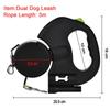 Retractable Dual Dog Leash With Flashlight For Small Dogs Walking Automatic 360°No Tangle Pet Traction Rope Belt Waste Bag Box