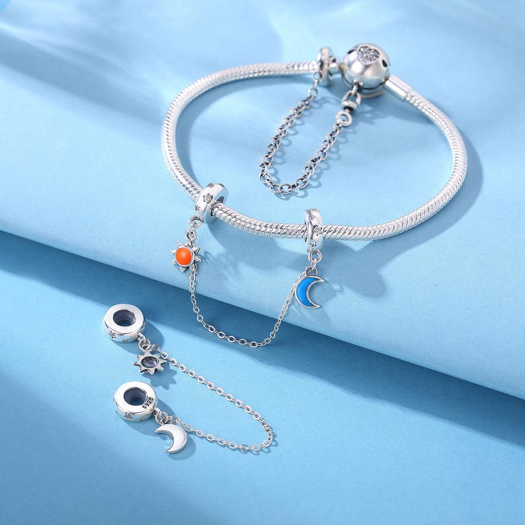 Beads Copper Charms Original Star Moon Sun Safety Chain Beads Fit Bracelet Jewelry Diy Women Fine Gift Accessory