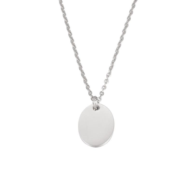 Stylish Geometric Oval Pendant Necklace with Custom Laser Logo - Stainless Steel European American Design