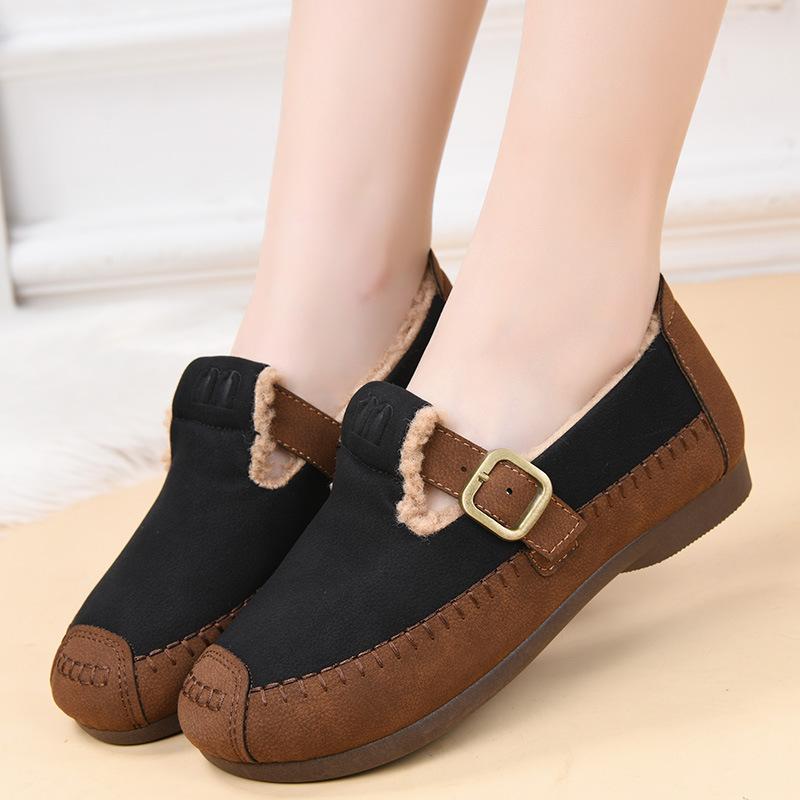 New Fashionable Shoes, Fleece and Thickened Warm Women's Shoes, Flat Anti-slip Cotton Shoes