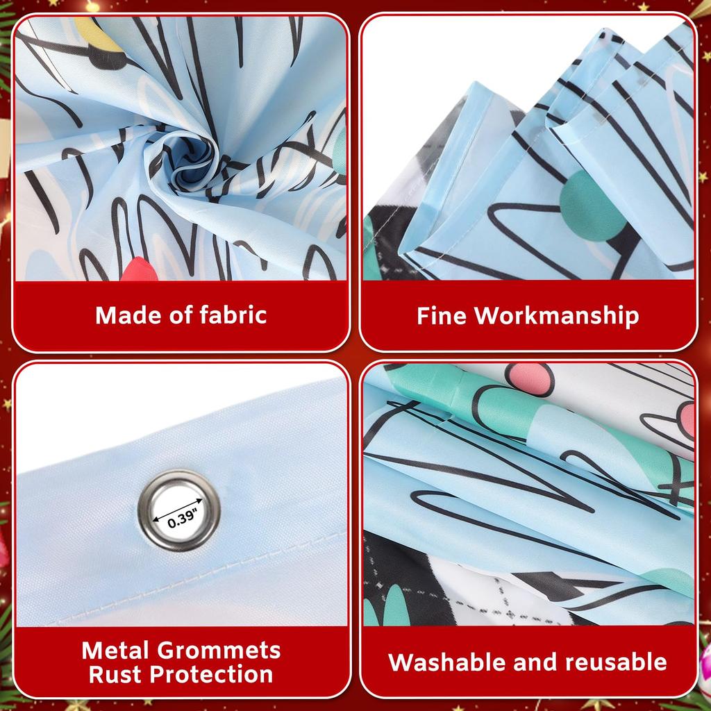 Vikama Christmas Snowman & Jolly Santa Reindeer Decorative Shower Curtain Waterproof Fabric Decorative Bathroom Curtain