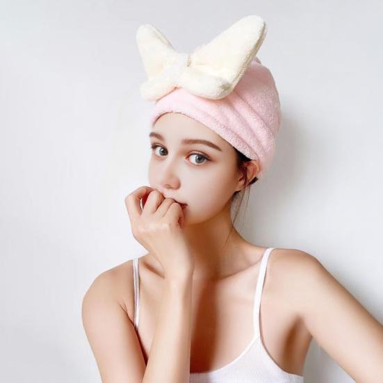 Absorbent Hair Drying Cap Quick Dry Microfiber Hair Towel Wrap Shower Cap Wet Hair Drying Turban with Bow Tie for Women Girls