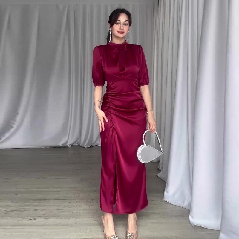 

Лето 2024 Европейское и американское элегантное платье с разрезом, сексуальное, стройнящее, для женщин XXX-Large вино красного