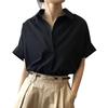 Blouse for Short Sleeve Office Commuting [Quiet Wave] Women, Top, Chiffon, Plain, Buttonless, Collared, Slimming, Elegant, Figure-Hidden, Stylish,